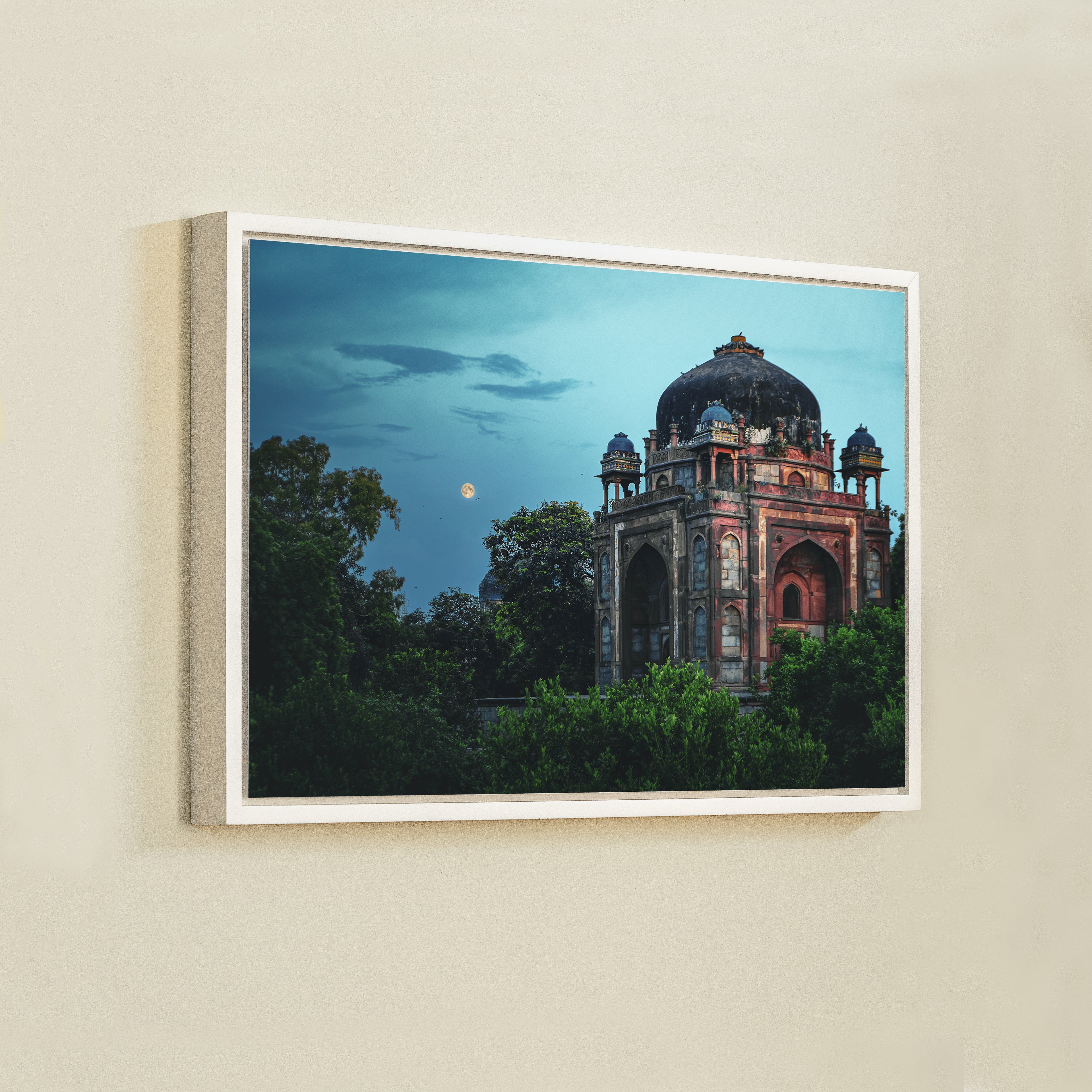 Humayun's Tomb Complex – Barber's Tomb Against the Rising Moon | Ethereal Blue Sky & Mughal Silence | Fine Art Wall Photography Print
