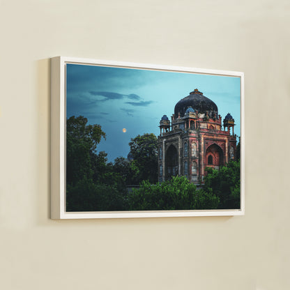 Humayun's Tomb Complex – Barber's Tomb Against the Rising Moon | Ethereal Blue Sky & Mughal Silence | Fine Art Wall Photography Print