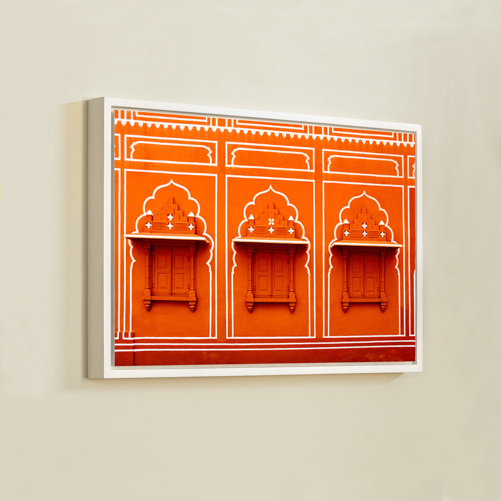 City Palace, Jaipur – Orange Walls, White Jharokhas & Chhatris | The Geometry of Rajput Grandeur | Fine Art Wall Photography Print