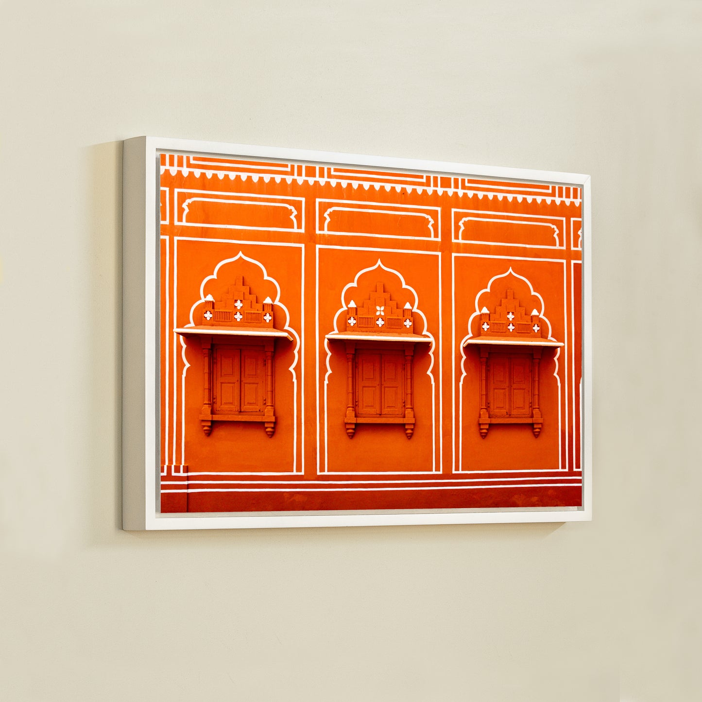 City Palace, Jaipur – Orange Walls, White Jharokhas & Chhatris | The Geometry of Rajput Grandeur | Fine Art Wall Photography Print