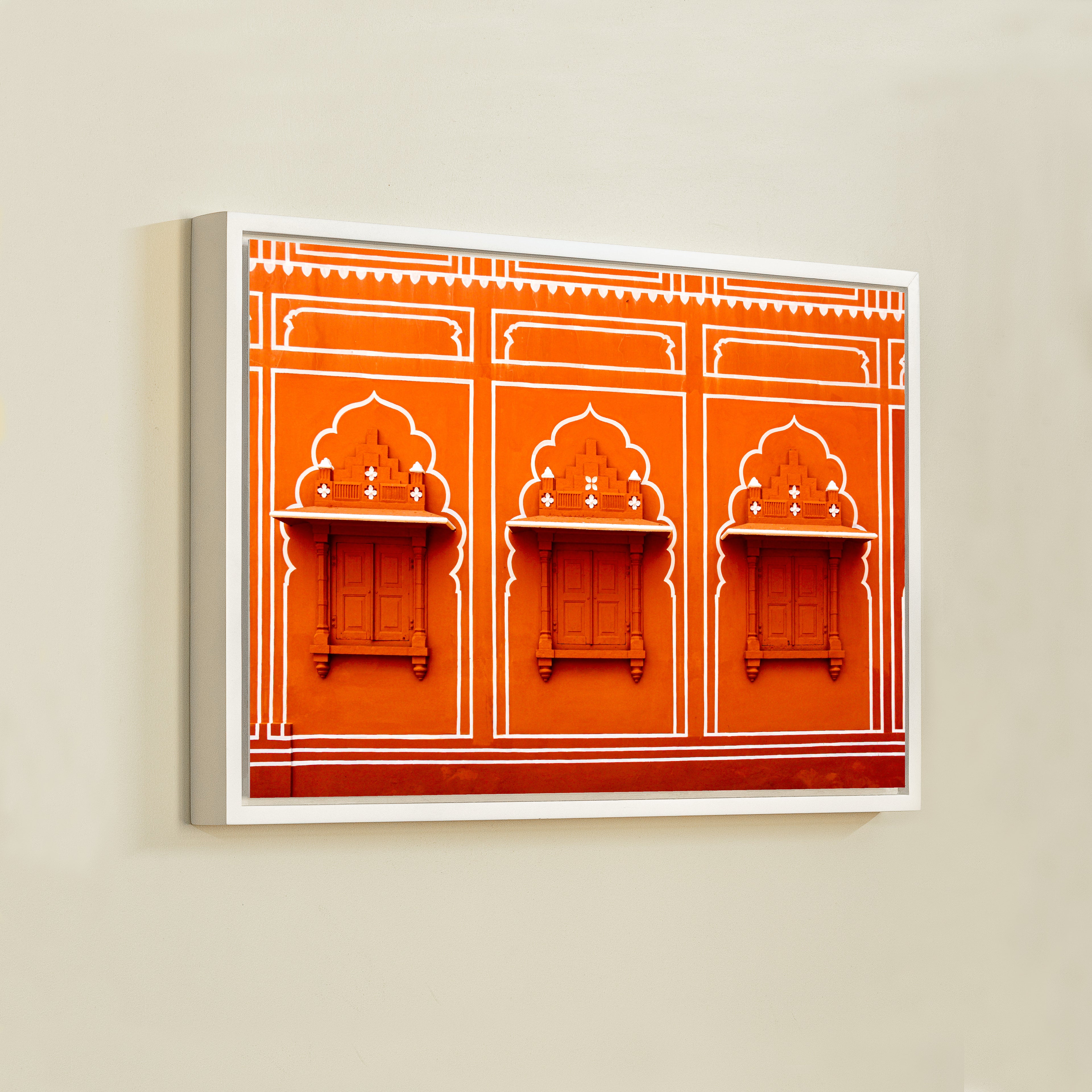 City Palace, Jaipur – Orange Walls, White Jharokhas & Chhatris | The Geometry of Rajput Grandeur | Fine Art Wall Photography Print