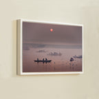 Varanasi Ganga Ghats – Winter Morning Fog, Silhouettes & the Crimson Sun | Fine Art Wall Photography Print