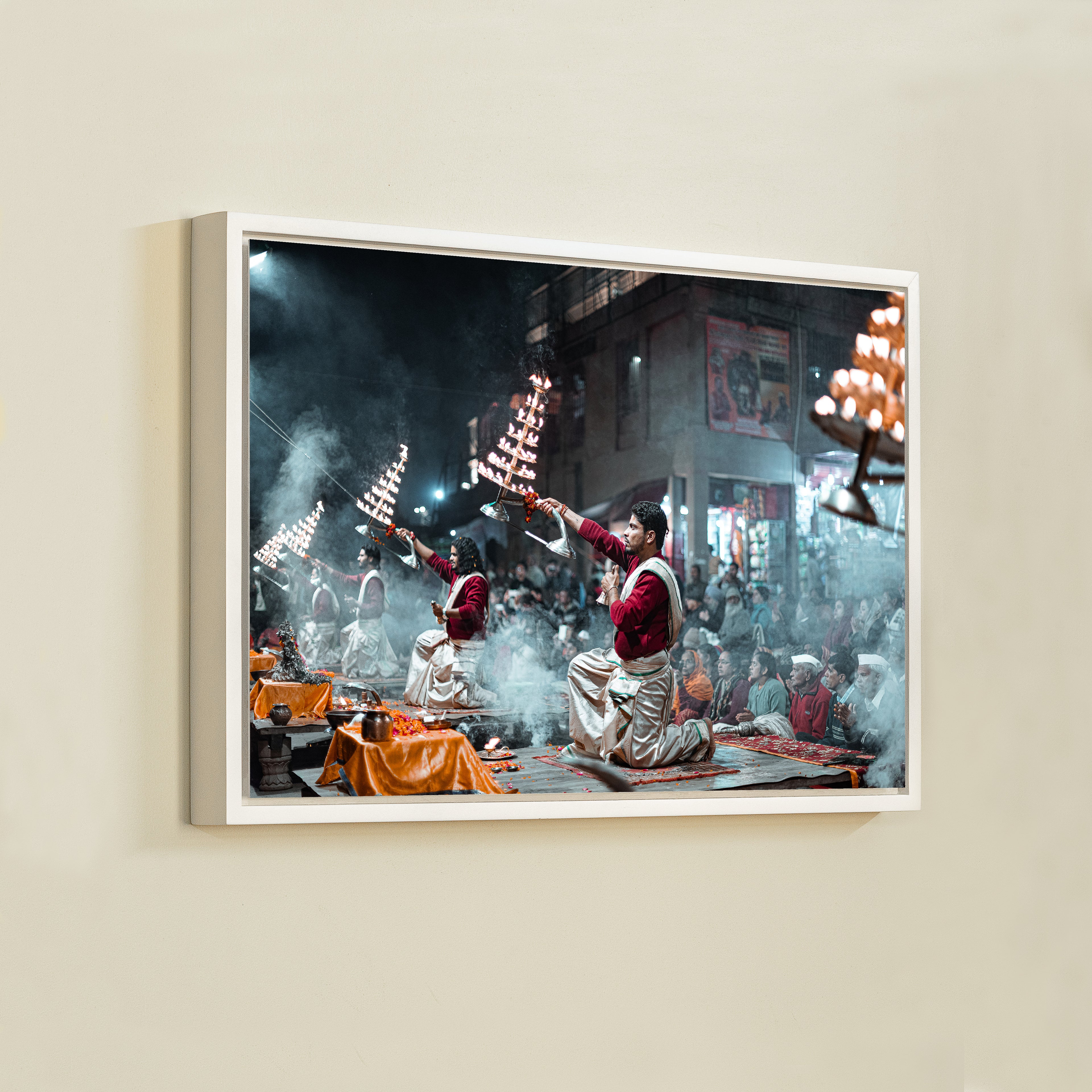 Ganga Aarti Varanasi – The Ethereal Ritual of Fire, Smoke & Devotion | Fine Art Wall Photography Print