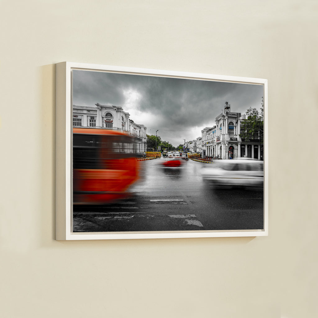 Connaught Place, New Delhi – Monsoon Traffic & Storm Clouds | Fine Art Wall Photography Print