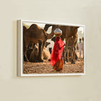 Pushkar Camel Fair – Woman in Red & Golden Light | Rajasthan Fine Art Wall Photography Print