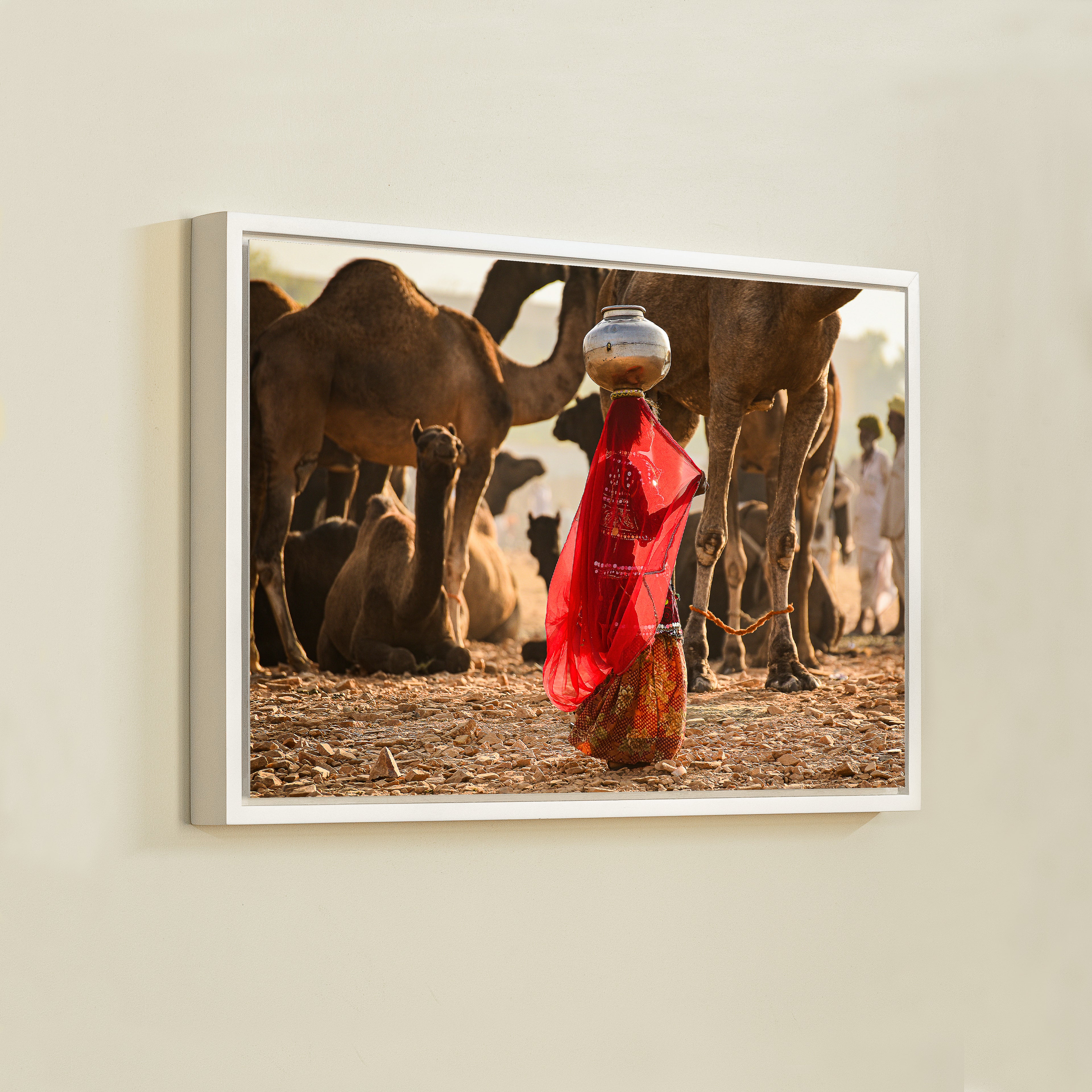 Pushkar Camel Fair – Woman in Red & Golden Light | Rajasthan Fine Art Wall Photography Print