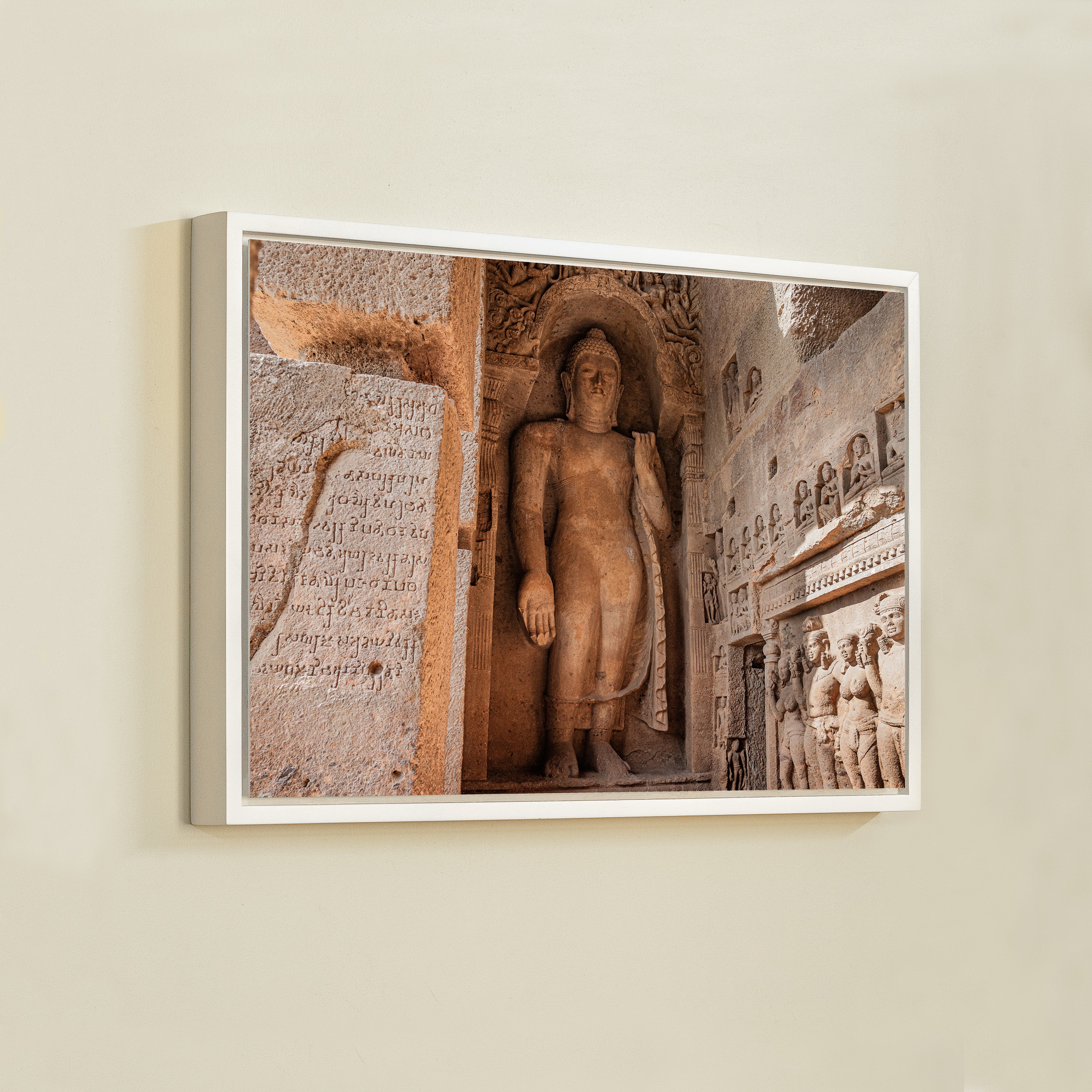 Kanheri Caves – Standing Buddha & Ancient Brahmi Inscription, Mumbai | Fine Art Wall Photography Print