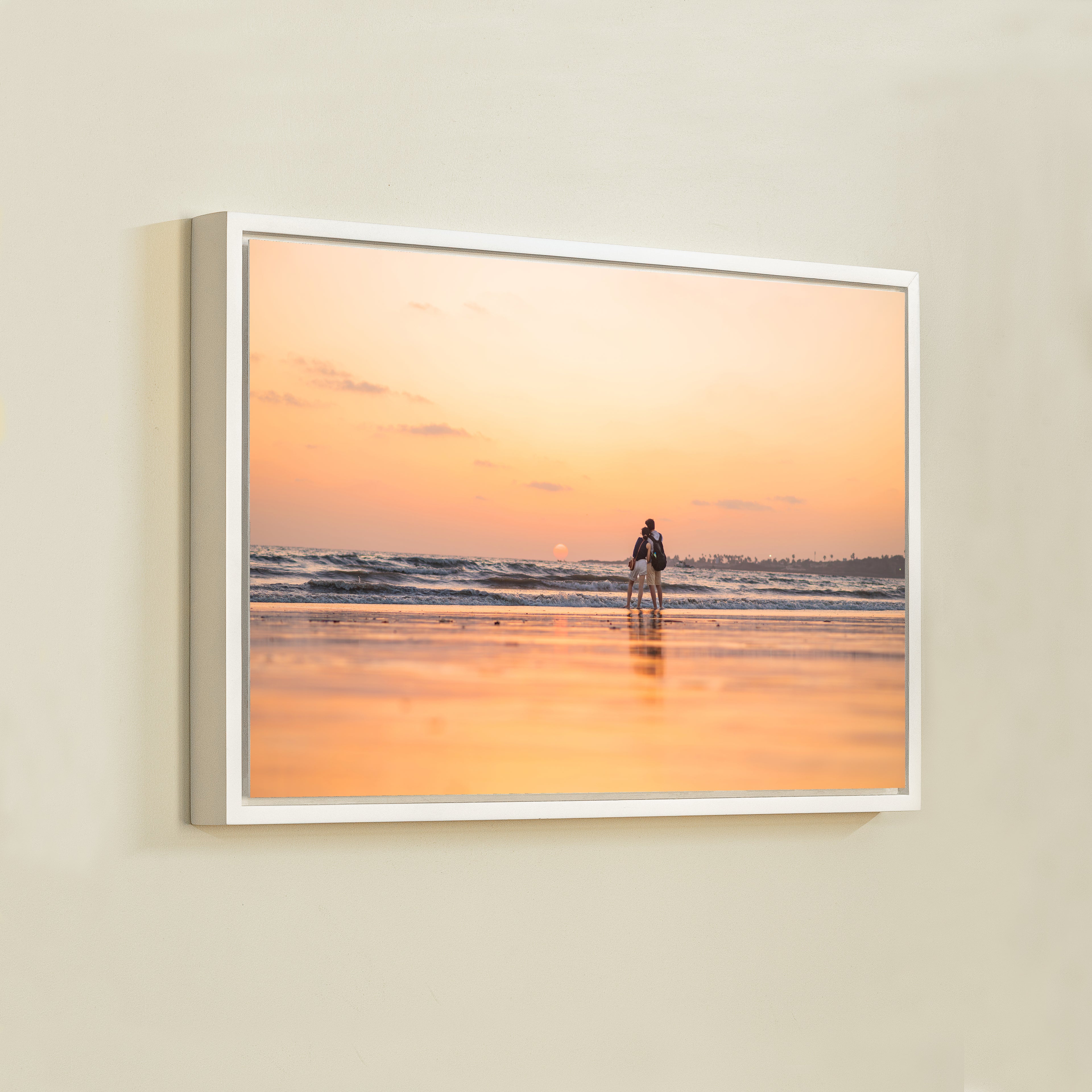Mumbai Beach – Couple at Sunset, Wet Sand Reflections | Fine Art Wall Photography Print