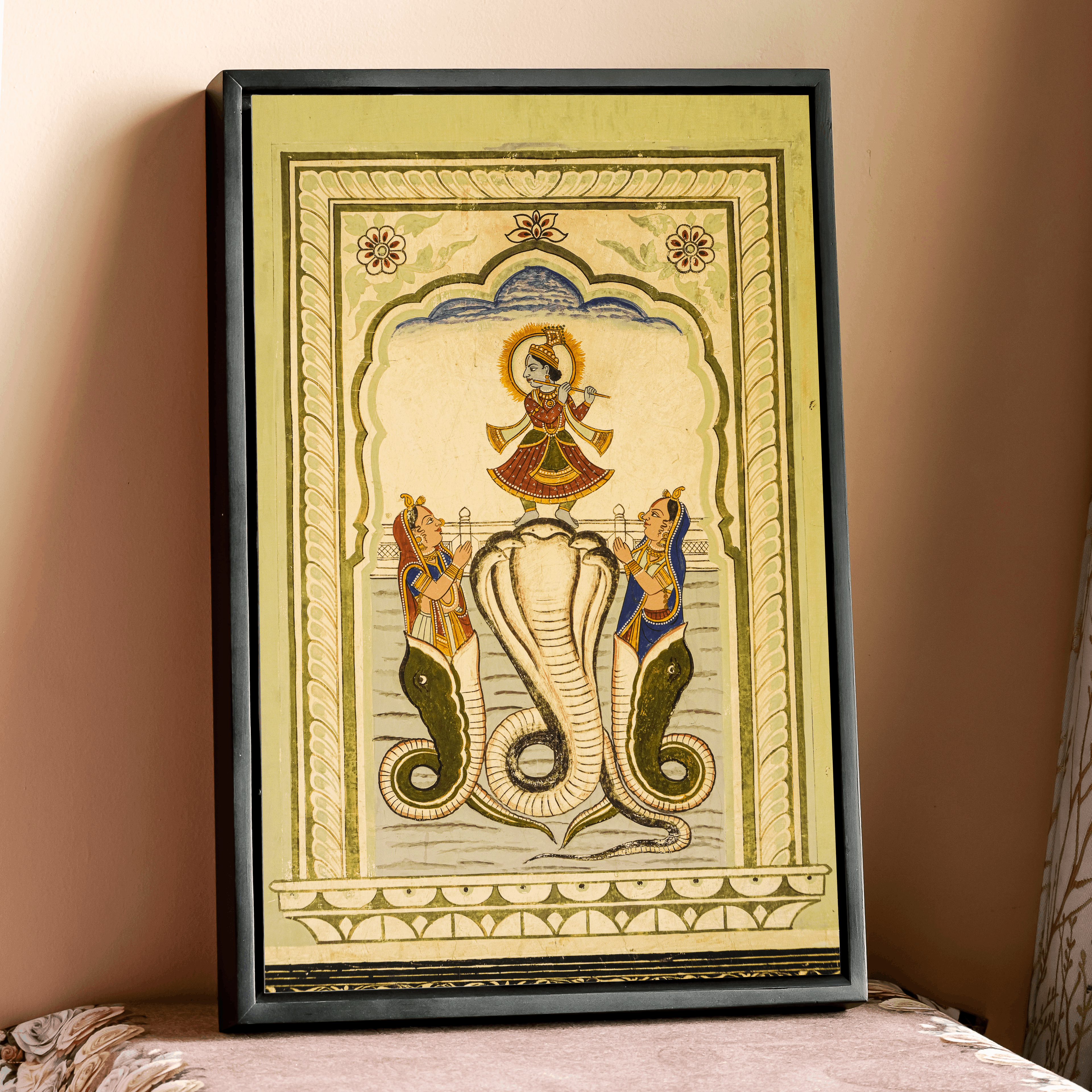 Krishna on the Nagas – Poddar Haveli, Shekhawati | Mythological Fresco Fine Art Wall Photography Print