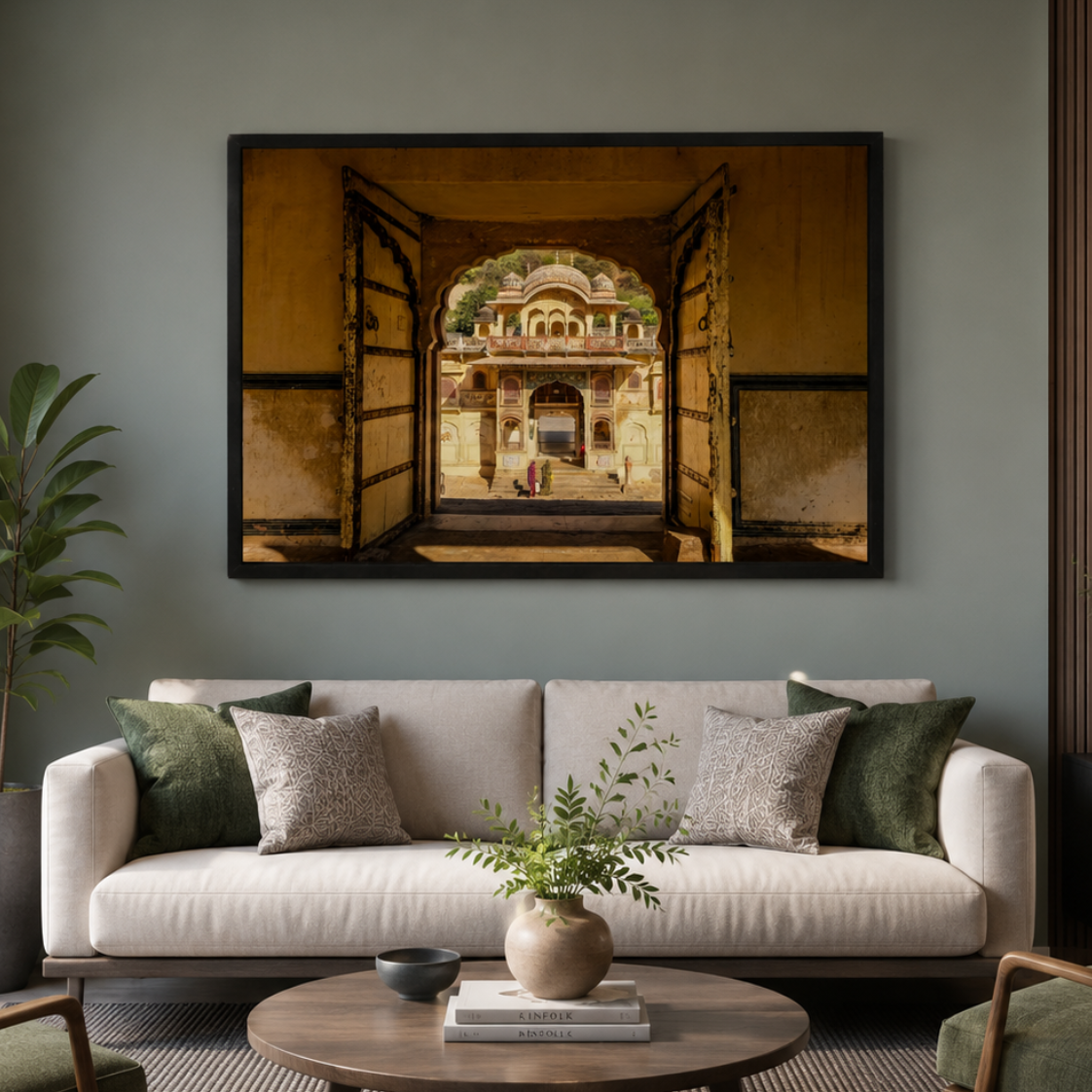 Galta Ji Temple Complex – Frame Within a Frame | Morning Light, Golden Stone & Sacred Depth | Fine Art Wall Photography Print