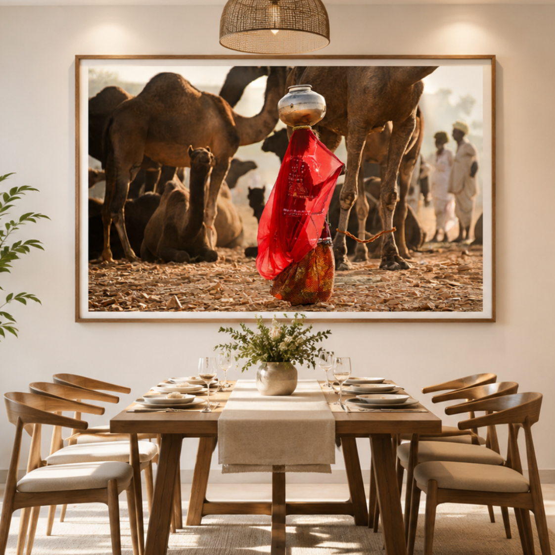 Pushkar Camel Fair – Woman in Red & Golden Light | Rajasthan Fine Art Wall Photography Print