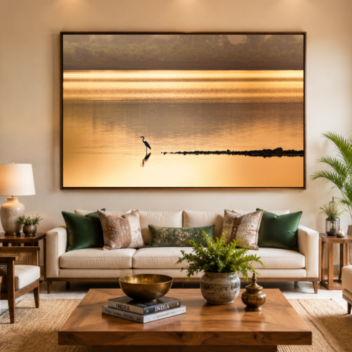 Bird in Silhouette, Wetland Lake at Sunset – Reflection, Stillness & the Golden Hour | Fine Art Wall Photography Print