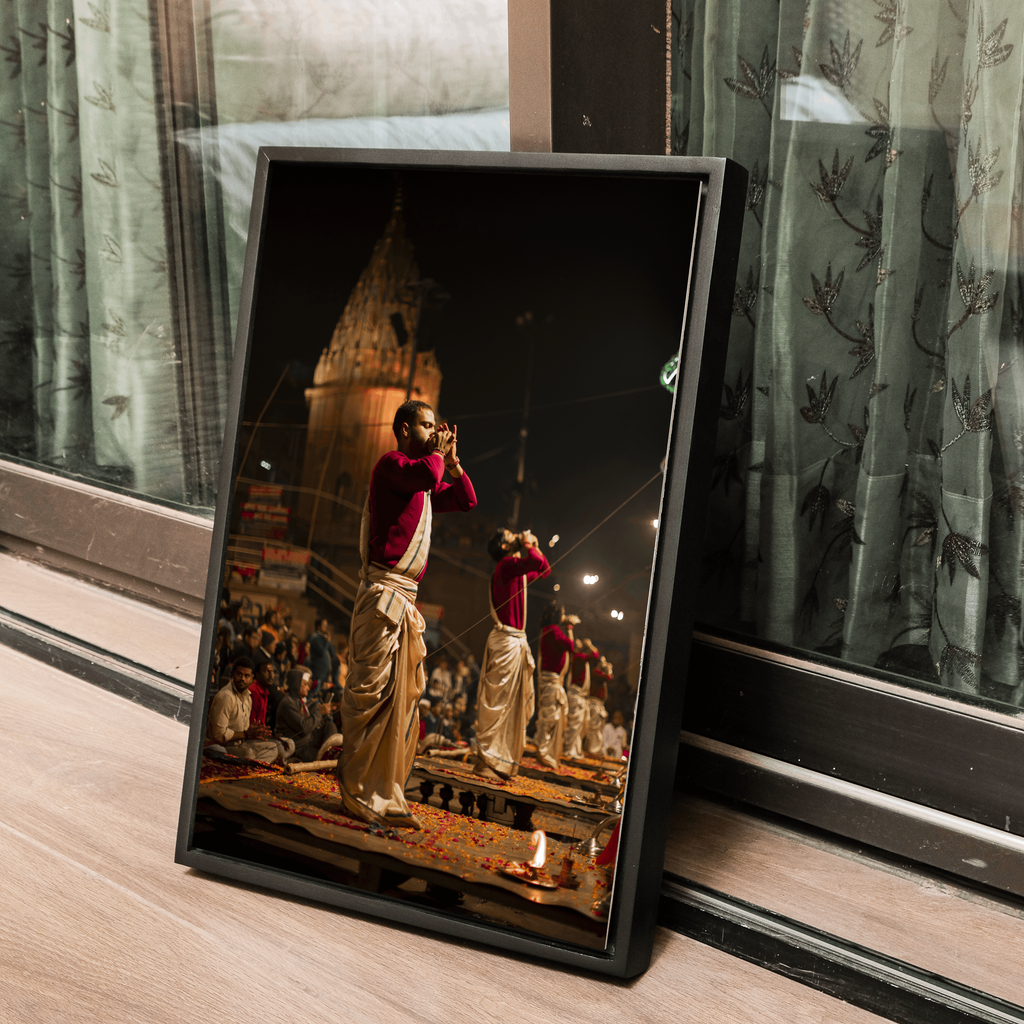 Varanasi Ganga Ghats – Ethereal Aarti | Conch, Fire & Bhakti at Its Peak | Fine Art Wall Photography Print