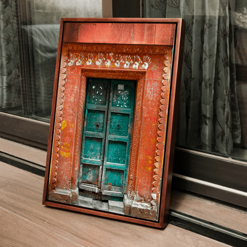Varanasi – The Green Door of the Sacred Lane | Hindu Devotion Fine Art Wall Photography Print