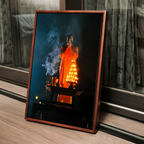 Yamuna Aarti – Priest in Divine Smoke & Night Light | Indian Spiritual Fine Art Wall Photography Print