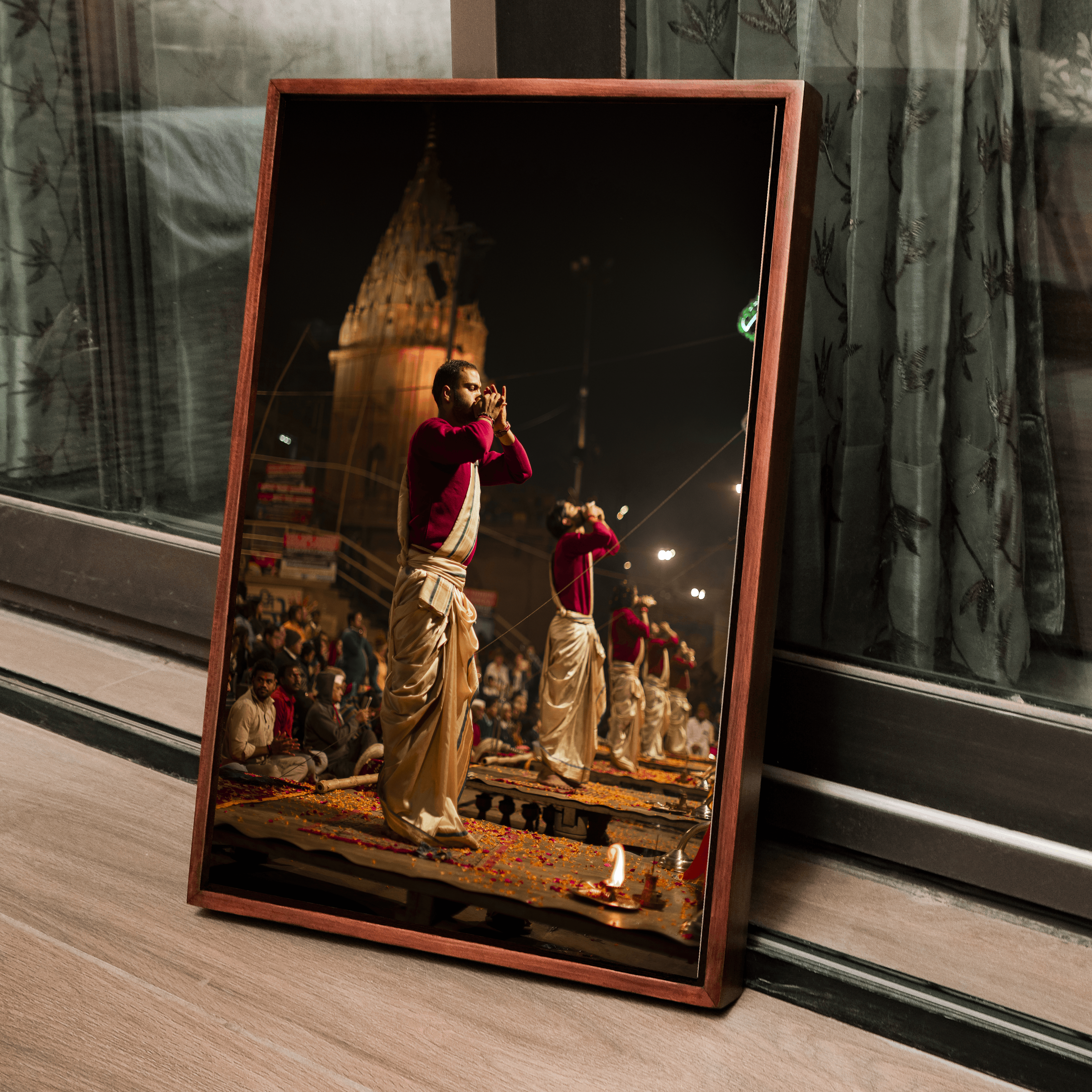 Varanasi Ganga Ghats – Ethereal Aarti | Conch, Fire & Bhakti at Its Peak | Fine Art Wall Photography Print