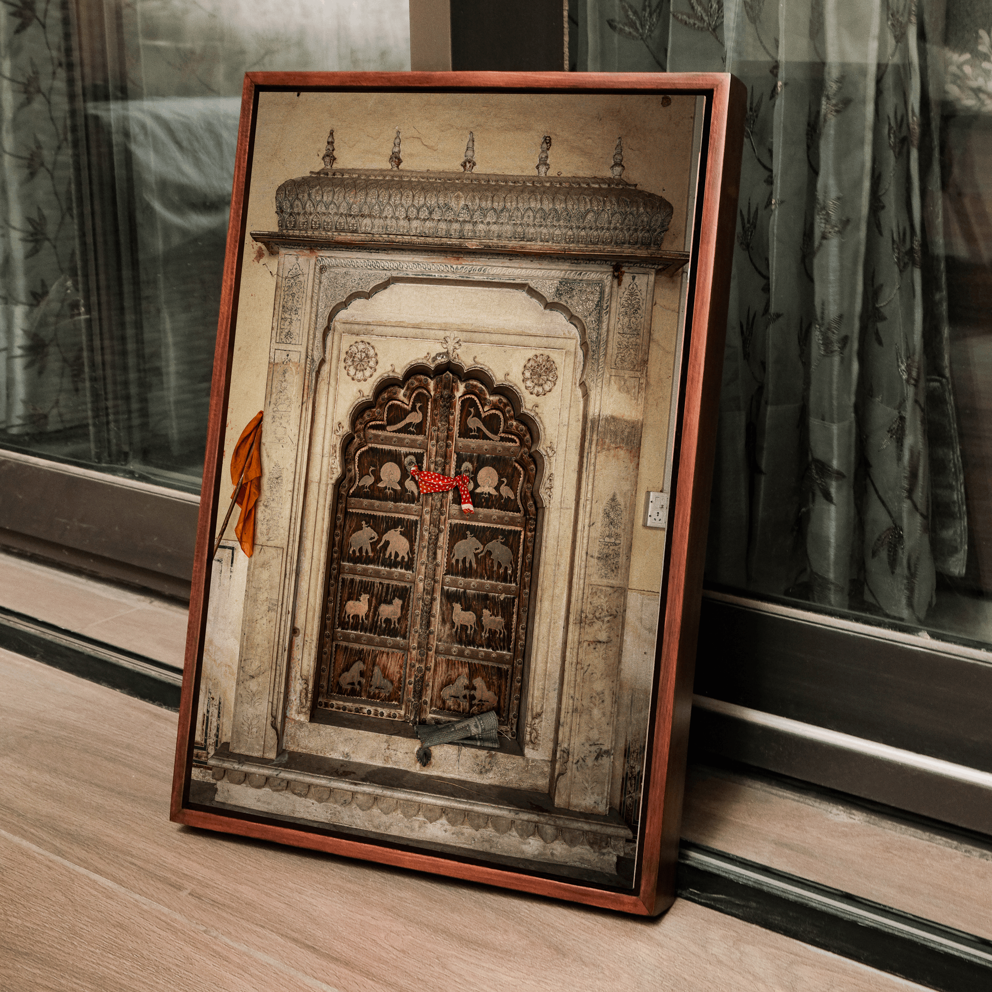 Jaipur Medieval Temple Door – Chhatri Canopy & Dark Brown Doors | Heritage Presence Fine Art Wall Photography Print