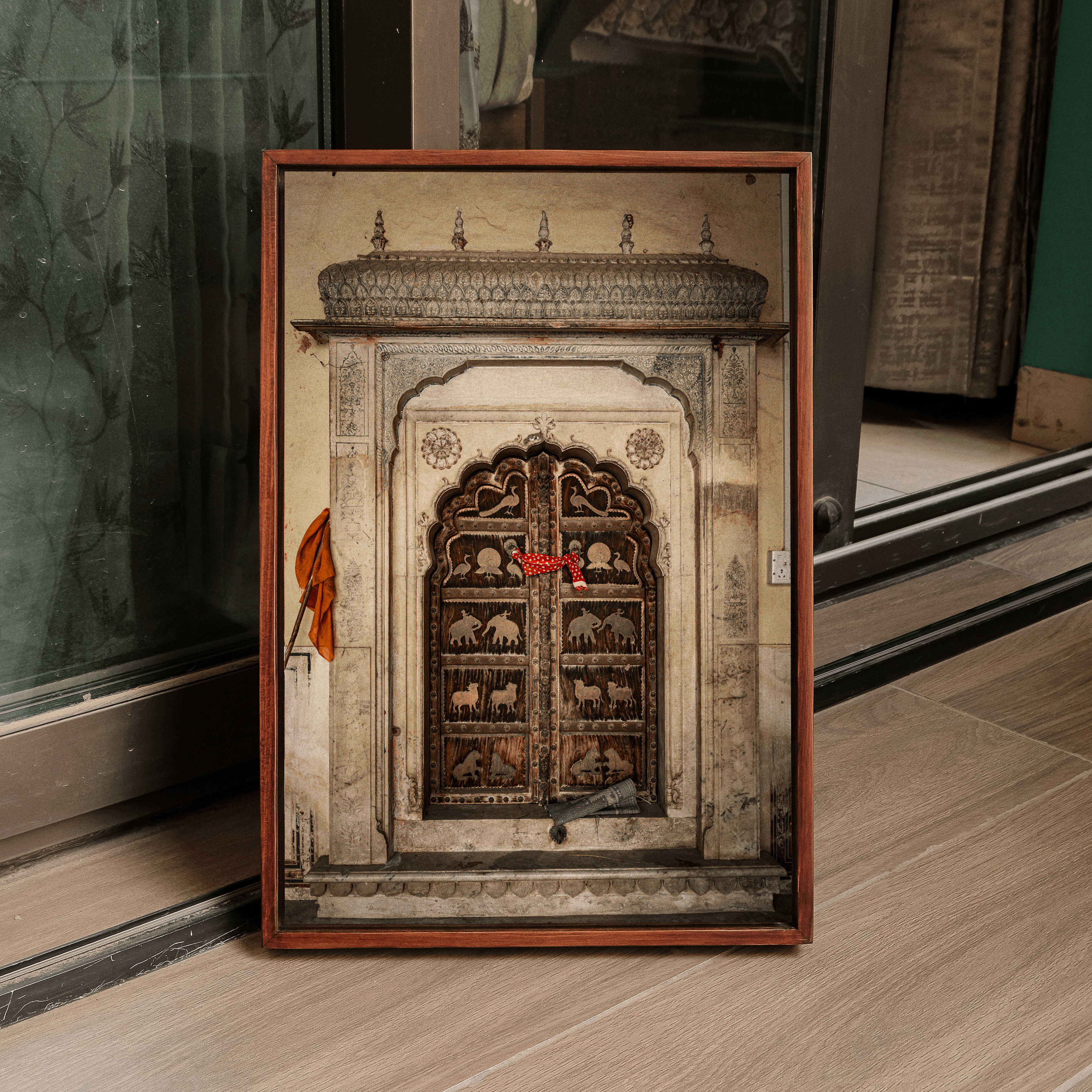 Jaipur Medieval Temple Door – Chhatri Canopy & Dark Brown Doors | Heritage Presence Fine Art Wall Photography Print