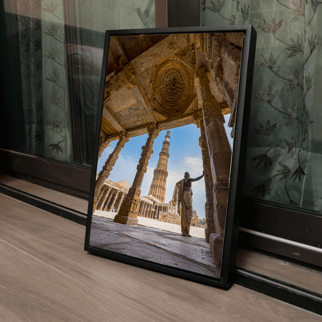 Qutub Minar Complex – A Woman in the Ancient Light | Fine Art Wall Photography Print