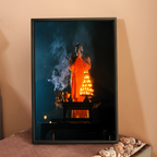 Yamuna Aarti – Priest in Divine Smoke & Night Light | Indian Spiritual Fine Art Wall Photography Print