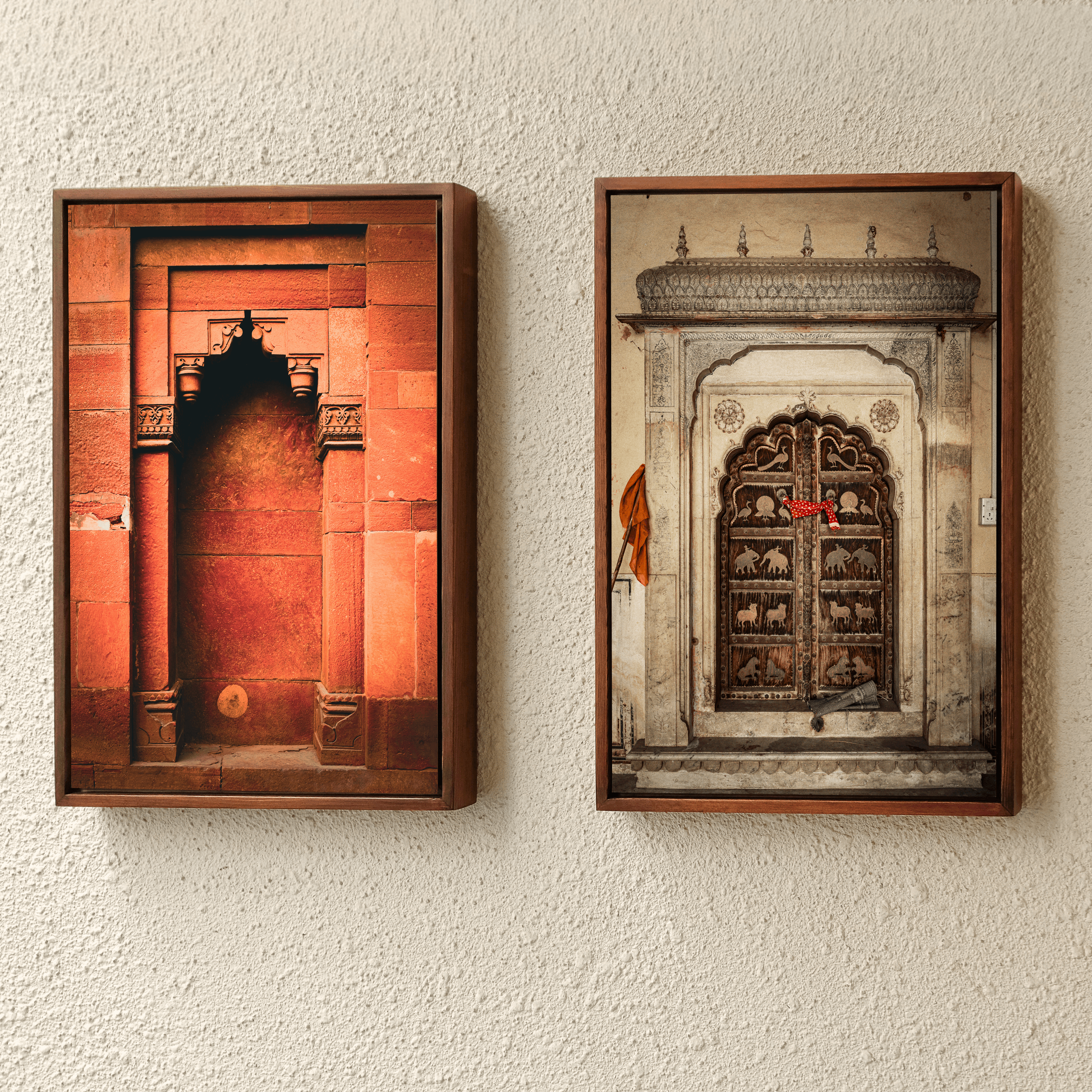 Jaipur Medieval Temple Door – Chhatri Canopy & Dark Brown Doors | Heritage Presence Fine Art Wall Photography Print