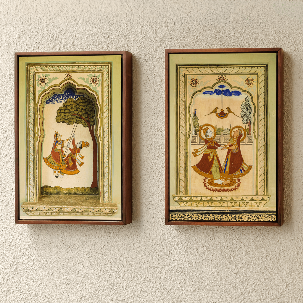 Radha Krishna on the Swing – Poddar Haveli, Shekhawati | Love & Mythology Fresco Fine Art Wall Photography Print