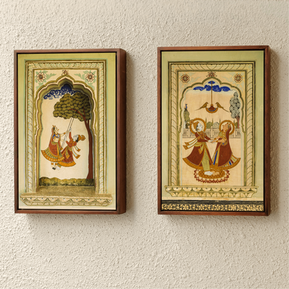 Radha Krishna on the Swing – Poddar Haveli, Shekhawati | Love & Mythology Fresco Fine Art Wall Photography Print