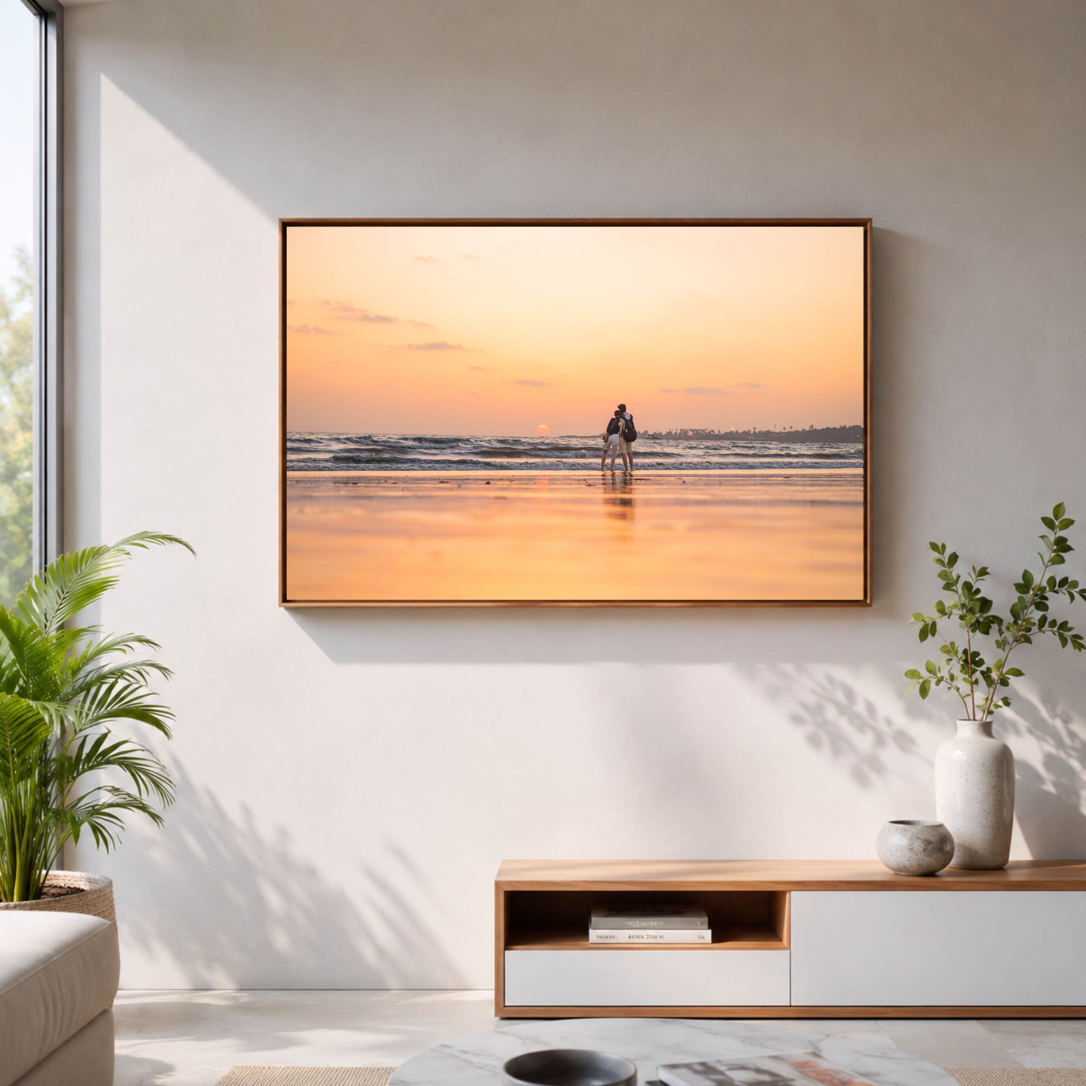 Mumbai Beach – Couple at Sunset, Wet Sand Reflections | Fine Art Wall Photography Print