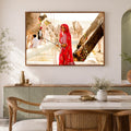 Pushkar Camel Fair – Woman in Red at the Camel Pond | Rajasthan Fine Art Wall Photography Print