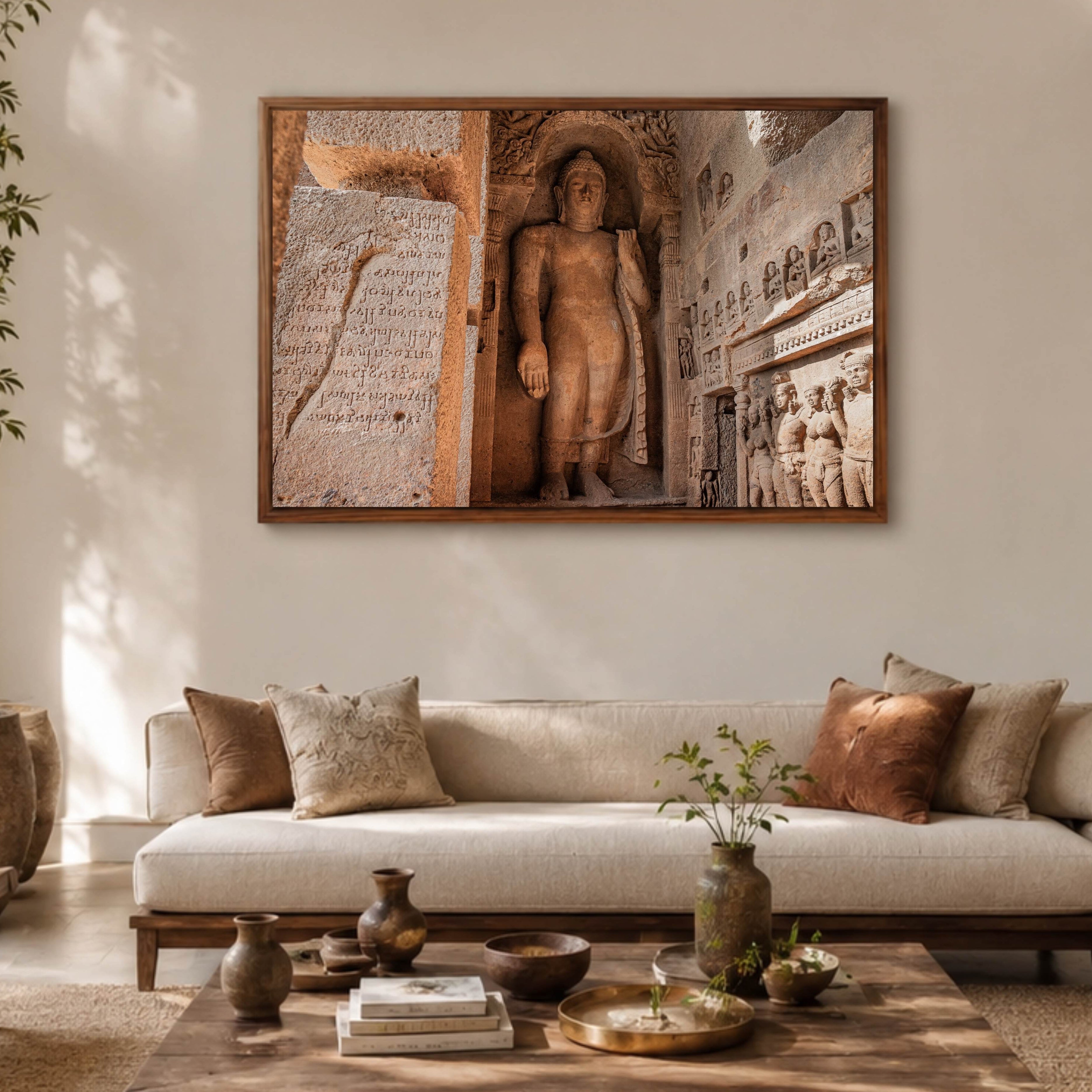 Kanheri Caves – Standing Buddha & Ancient Brahmi Inscription, Mumbai | Fine Art Wall Photography Print