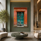 Varanasi – The Green Door of the Sacred Lane | Hindu Devotion Fine Art Wall Photography Print