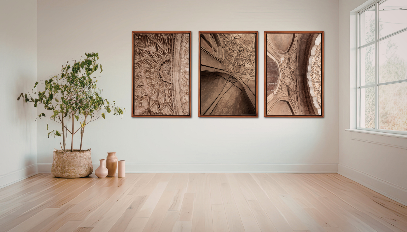 Safdarjung Tomb, Delhi – Vault Relief Triptych | Stucco, Shadow & the Last Flourish of the Mughals | Fine Art Wall Photography Print