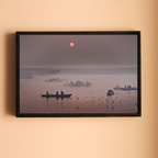 Varanasi Ganga Ghats – Winter Morning Fog, Silhouettes & the Crimson Sun | Fine Art Wall Photography Print