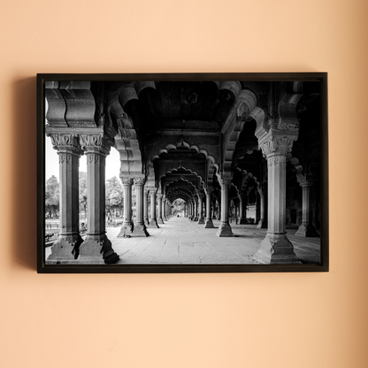 Red Fort Delhi – Diwan-i-Aam Arches & Columns in Black & White | Fine Art Wall Photography Print