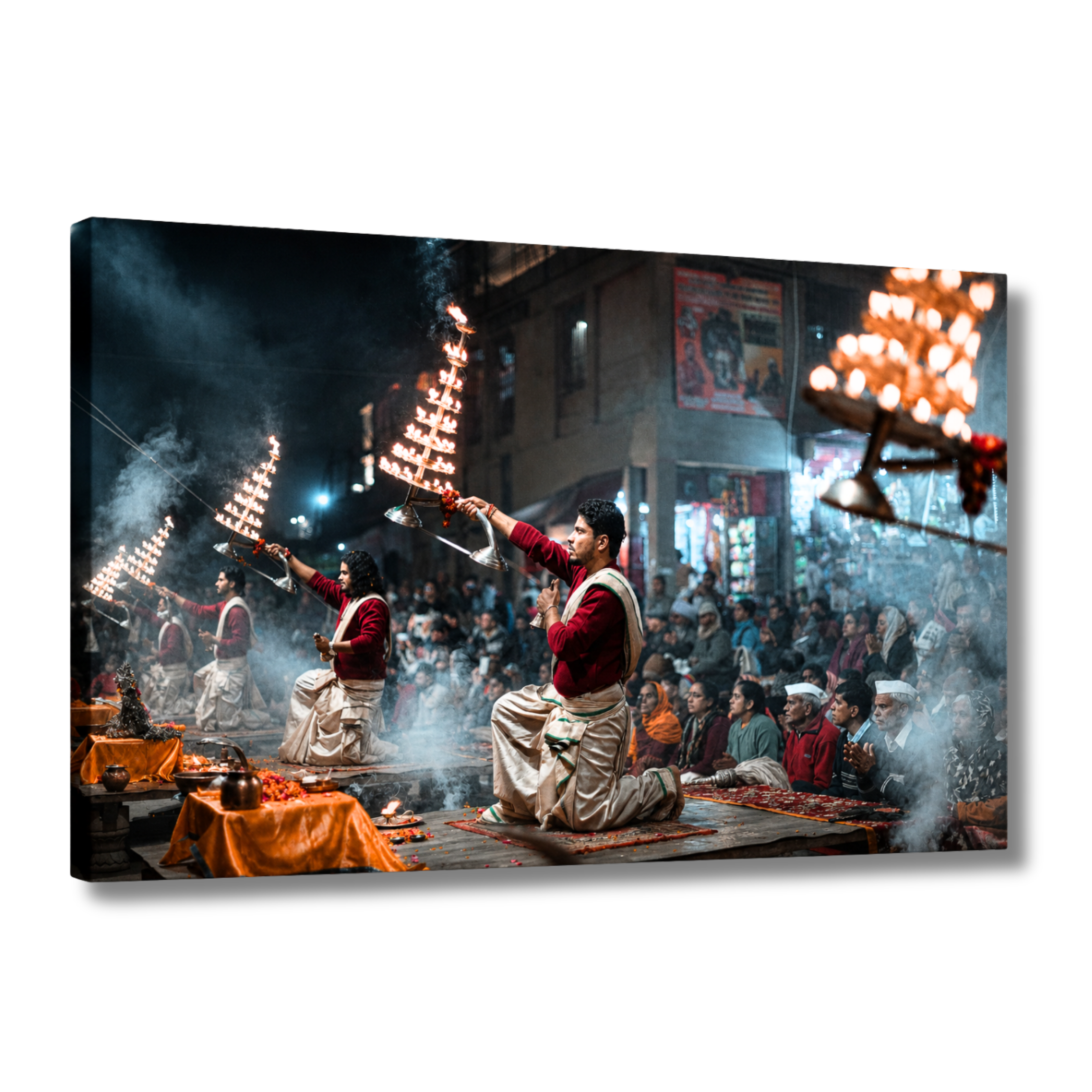 Ganga Aarti Varanasi – The Ethereal Ritual of Fire, Smoke & Devotion | Fine Art Wall Photography Print