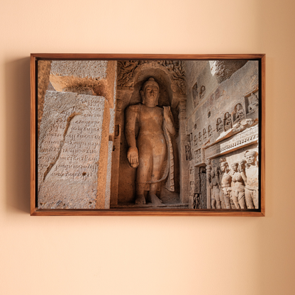 Kanheri Caves – Standing Buddha & Ancient Brahmi Inscription, Mumbai | Fine Art Wall Photography Print