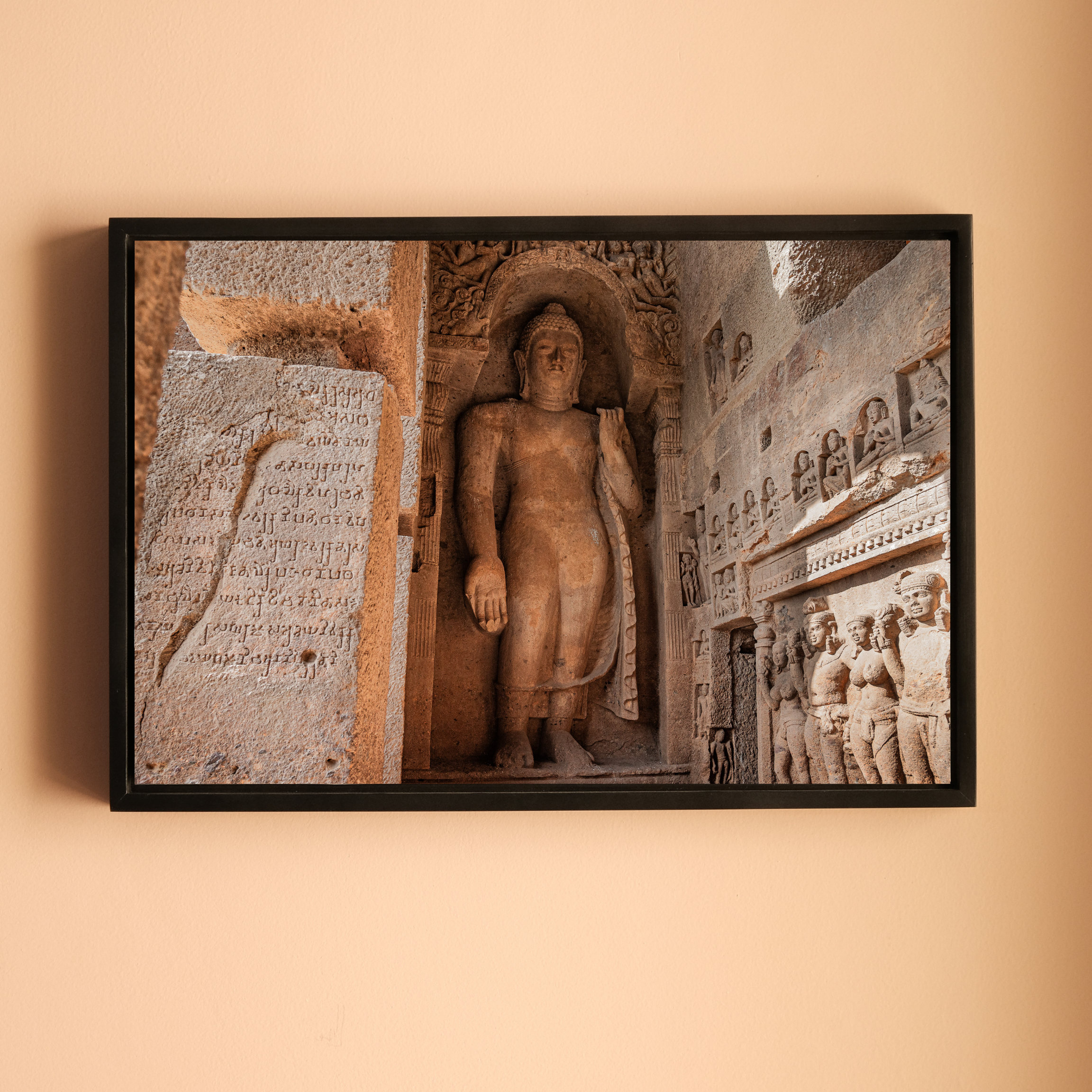 Kanheri Caves – Standing Buddha & Ancient Brahmi Inscription, Mumbai | Fine Art Wall Photography Print