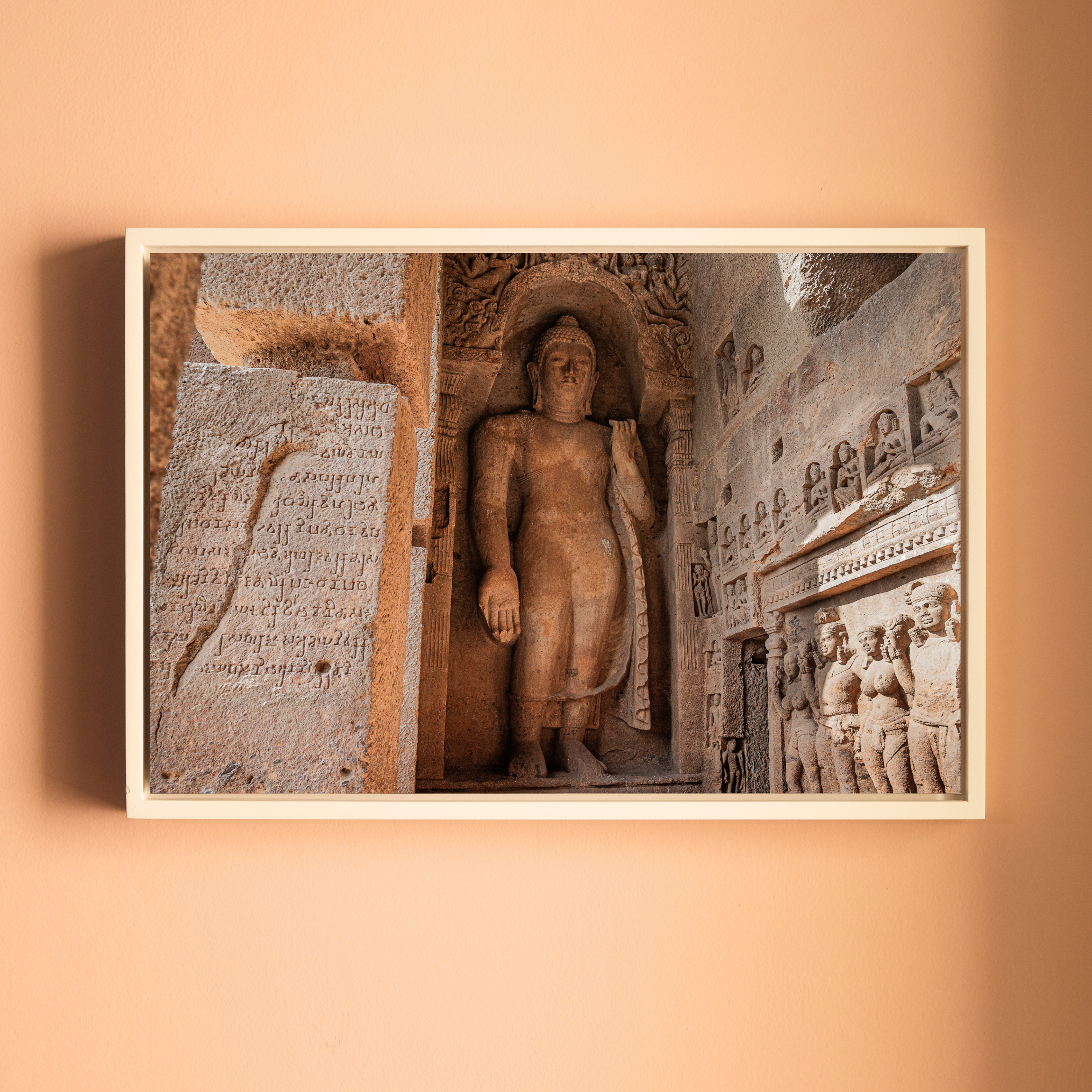 Kanheri Caves – Standing Buddha & Ancient Brahmi Inscription, Mumbai | Fine Art Wall Photography Print