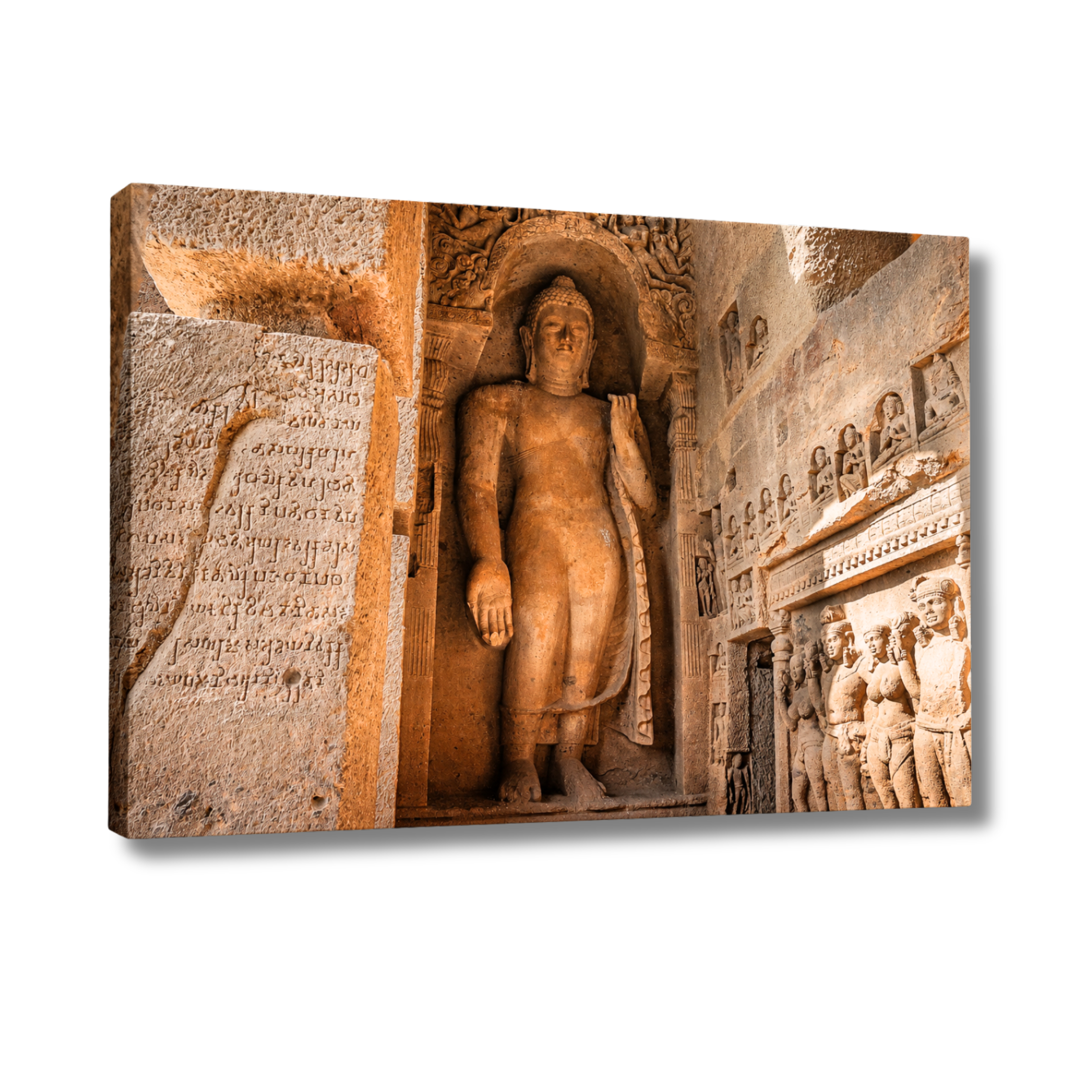 Kanheri Caves – Standing Buddha & Ancient Brahmi Inscription, Mumbai | Fine Art Wall Photography Print