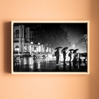 Connaught Place in the Rain – Umbrella Silhouettes on a Monsoon Night, New Delhi | Fine Art B&W Photography Print