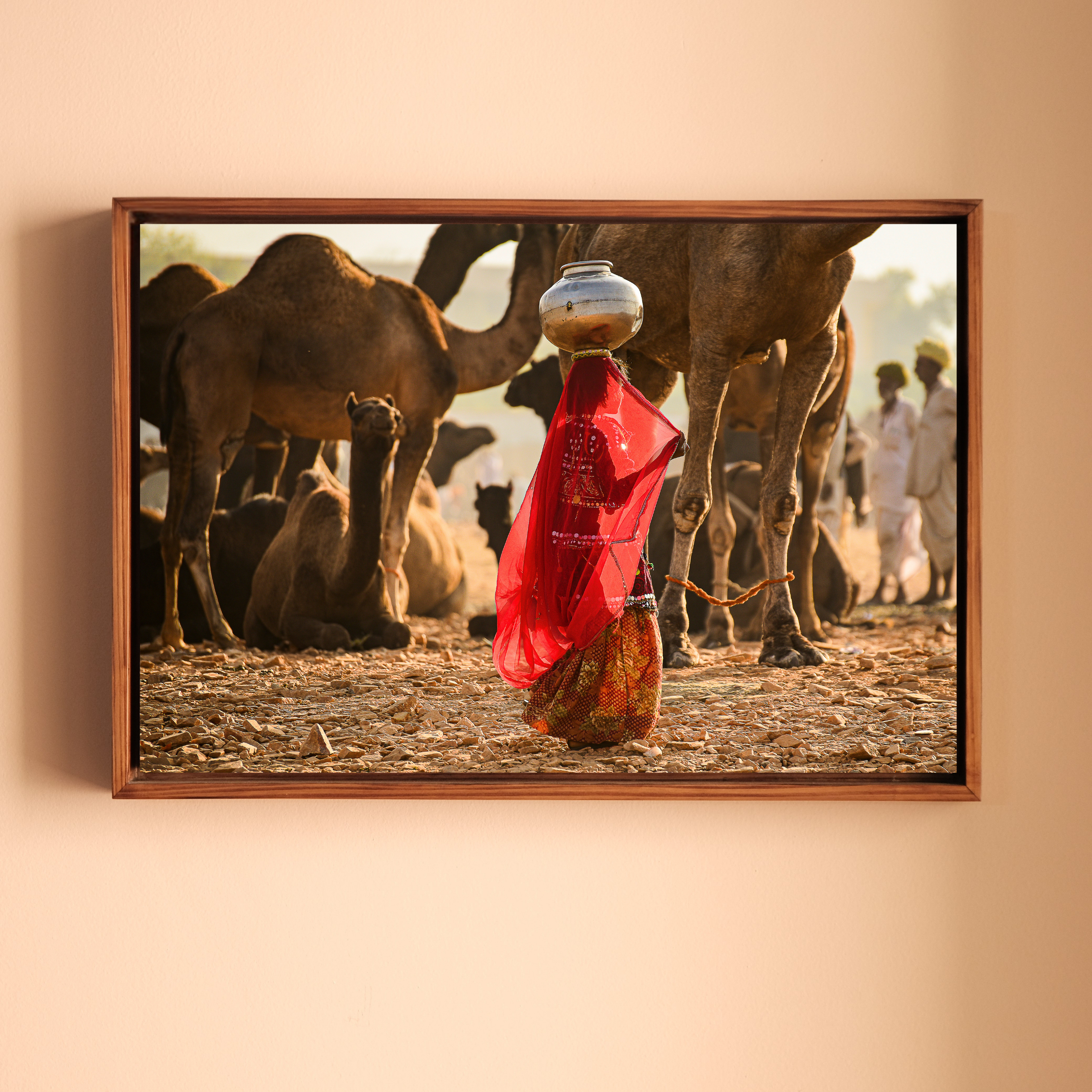 Pushkar Camel Fair – Woman in Red & Golden Light | Rajasthan Fine Art Wall Photography Print