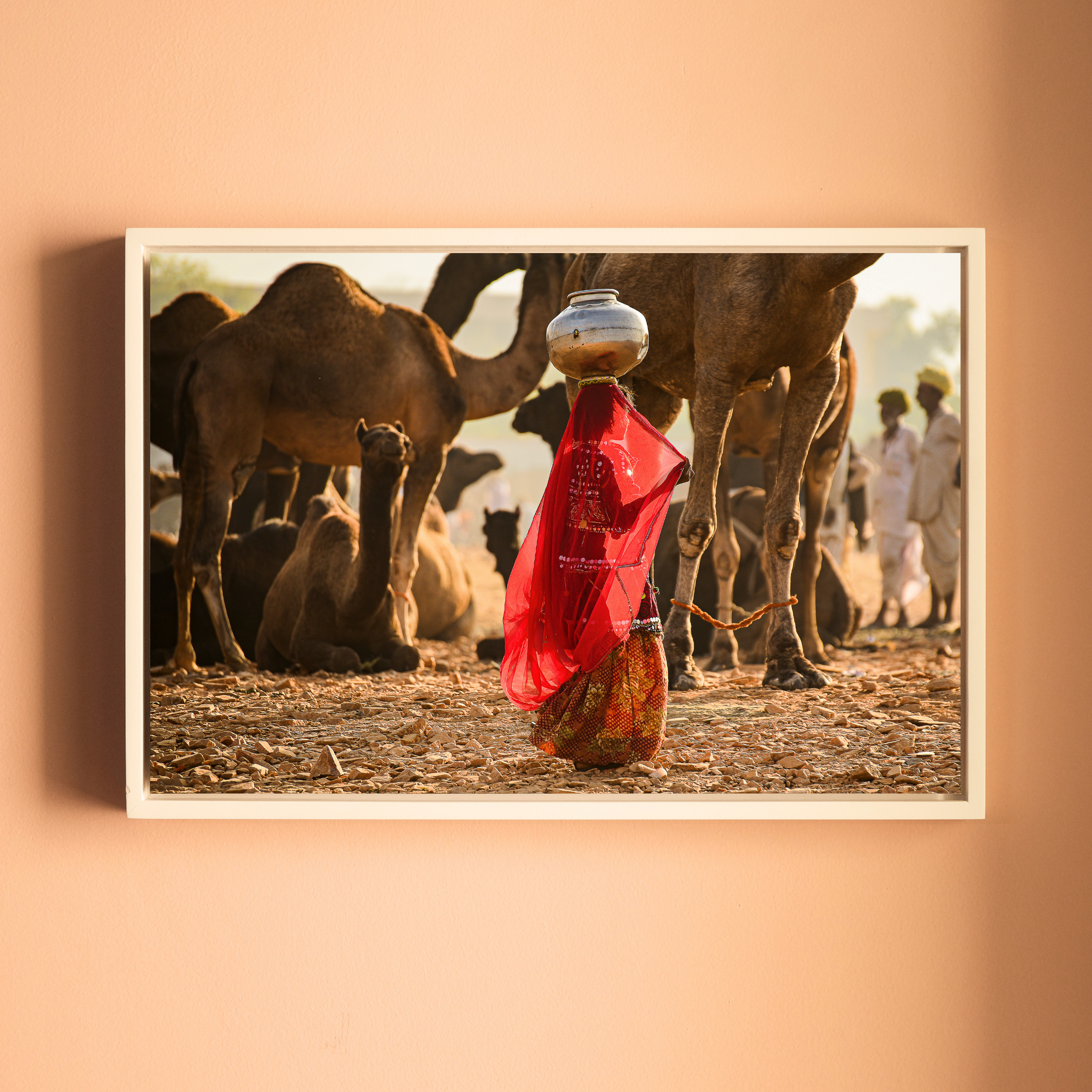 Pushkar Camel Fair – Woman in Red & Golden Light | Rajasthan Fine Art Wall Photography Print