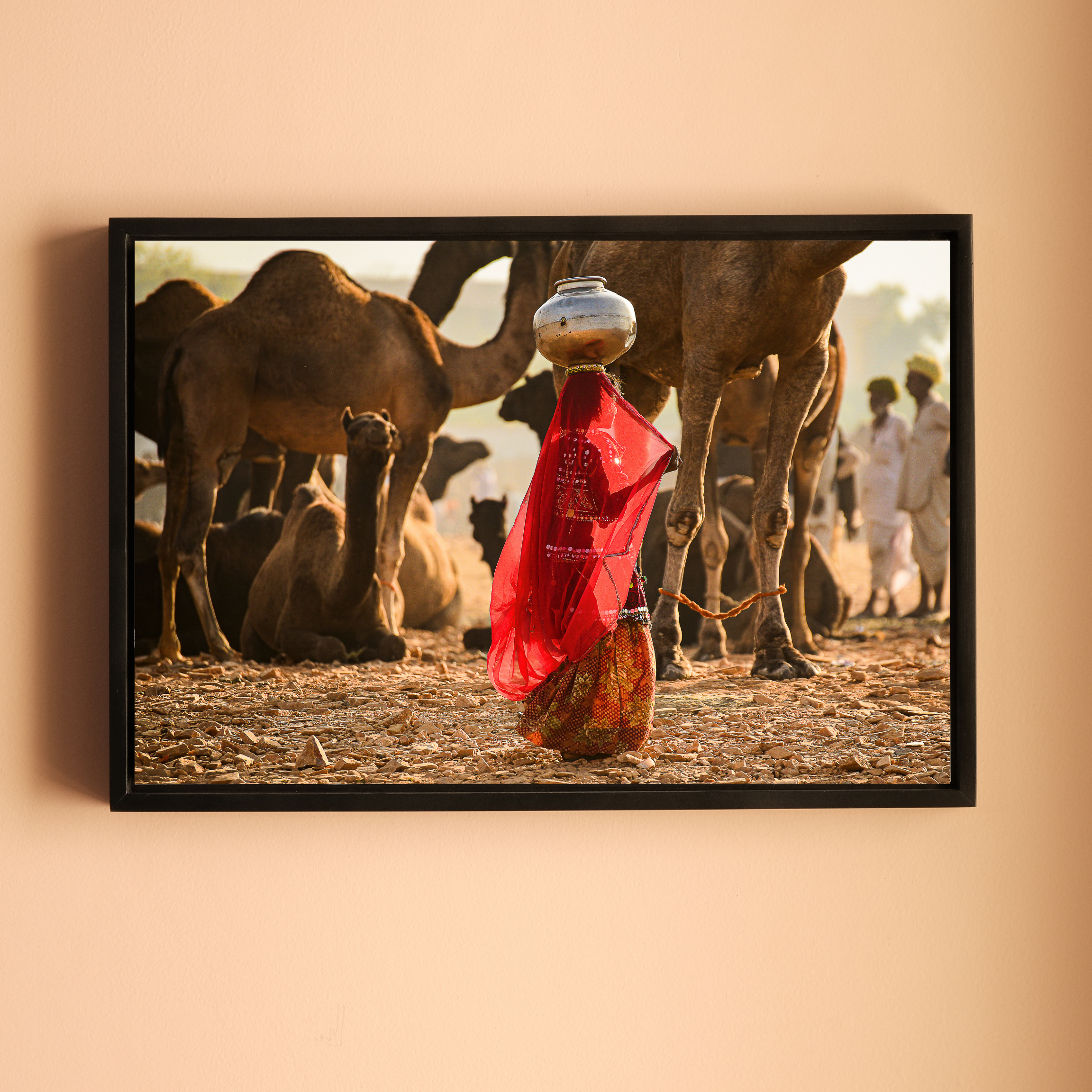 Pushkar Camel Fair – Woman in Red & Golden Light | Rajasthan Fine Art Wall Photography Print