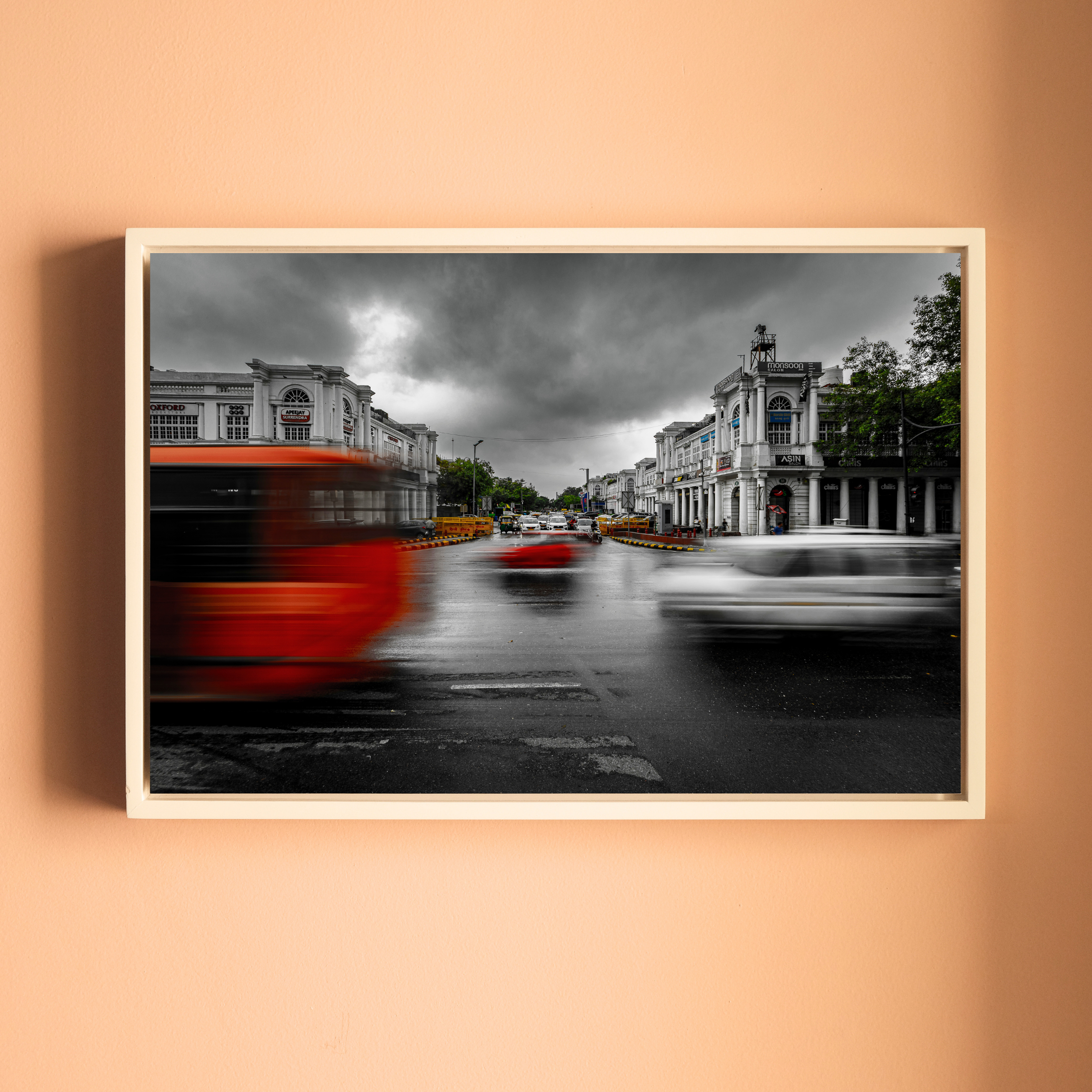 Connaught Place, New Delhi – Monsoon Traffic & Storm Clouds | Fine Art Wall Photography Print