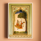 Mandawa Paintings, Shekhawati – Set of 3 | Radha Krishna Jhula, Divine Vishnu & Joyful Celebration | Fine Art Wall Photography Print