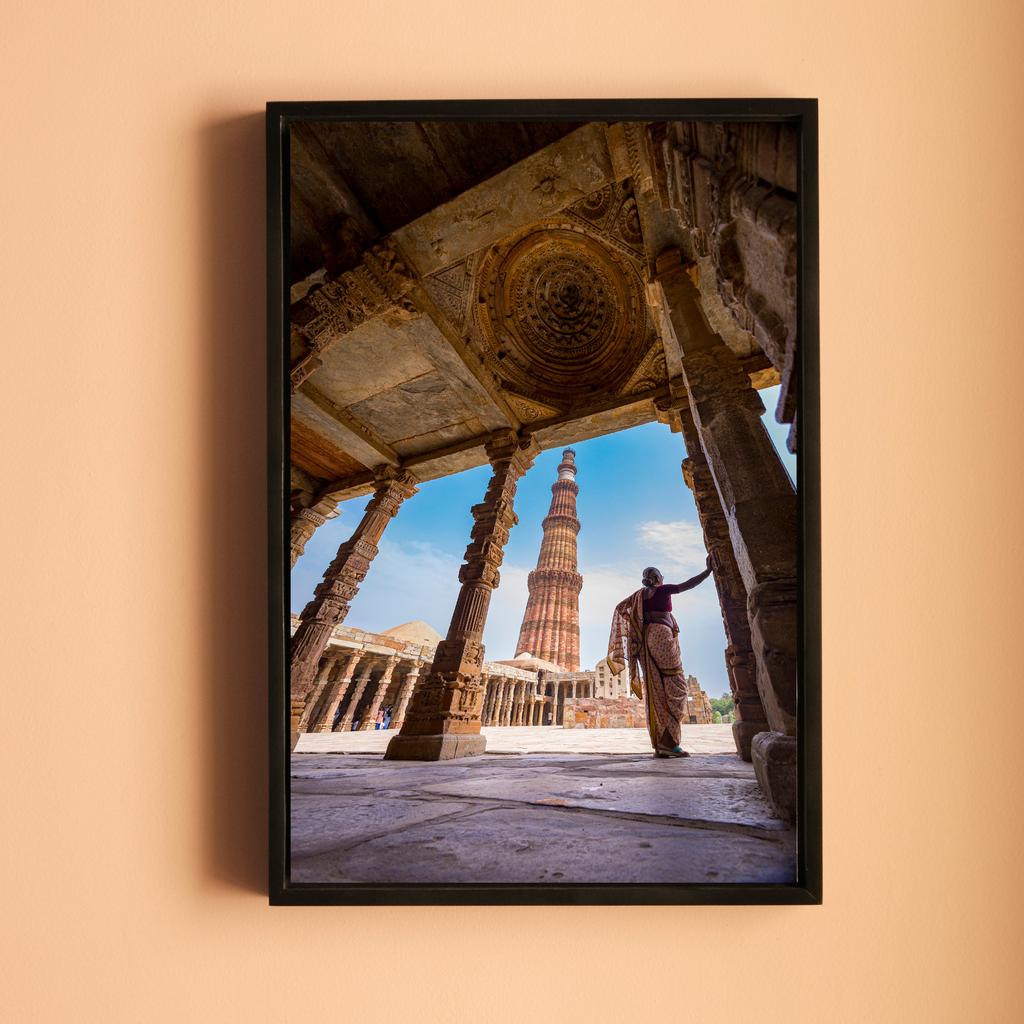 Qutub Minar Complex – A Woman in the Ancient Light | Fine Art Wall Photography Print