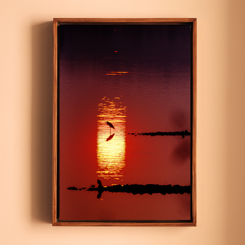 Bird in Silhouette – Sunset Over the Lake | Crimson Reflections Fine Art Wall Photography Print