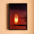 Bird in Silhouette – Sunset Over the Lake | Crimson Reflections Fine Art Wall Photography Print
