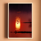 Bird in Silhouette – Sunset Over the Lake | Crimson Reflections Fine Art Wall Photography Print