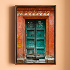 Varanasi – The Green Door of the Sacred Lane | Hindu Devotion Fine Art Wall Photography Print